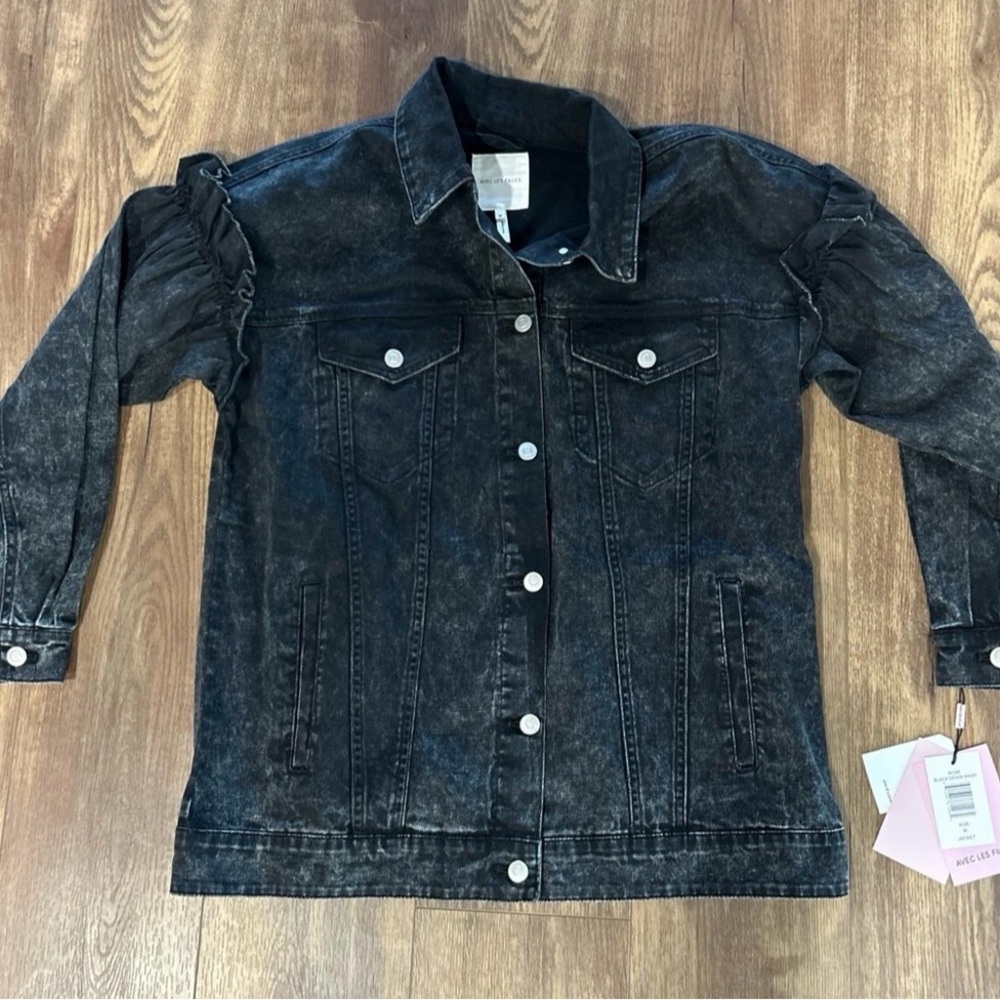 NWT Avec Les Filles Washed Black Denim Jacket